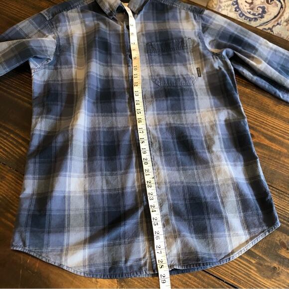 Columbia Button Down Shirt Men's Small Blue Plaid Gorpcore Outdoors Hiking Fish - Picture 5 of 11